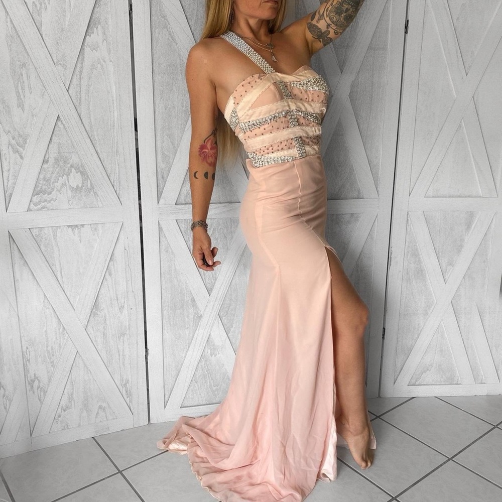 Y2k beaded satin formal couture gown